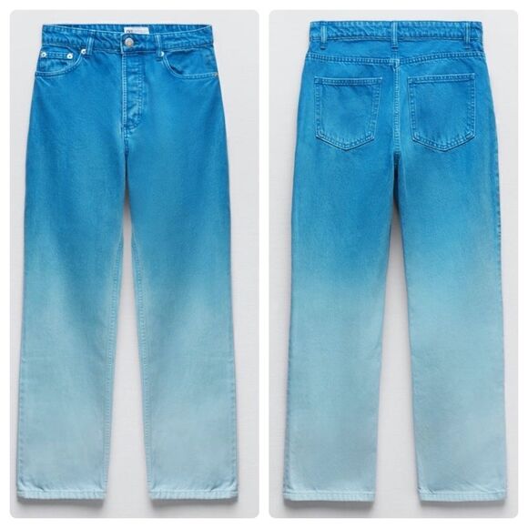 Zara Straight Leg Two Tone Jeans New - Picture 1 of 4
